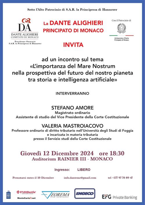 Conferenza: "L'importanza del Mare Nostrum nella prospettiva del futuro del nostro pianeta tra storia e intelligenza artificiale"